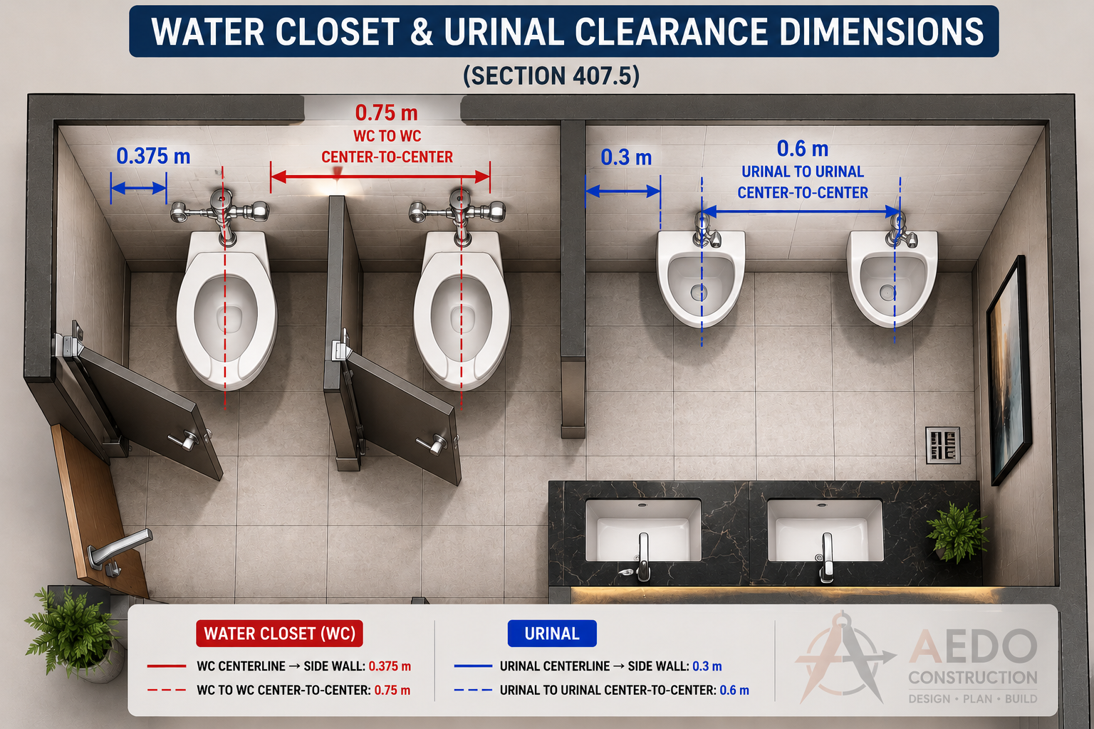 Water Closet and Urinal Clearance Dimensions